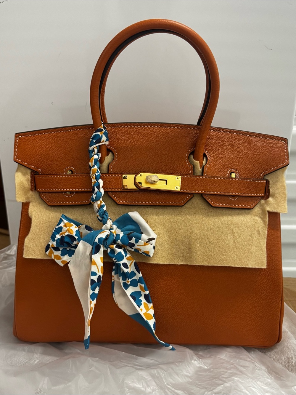 LEATHER INSIDE & OUT Gold Brown 30 BK Satchel Structured Belted w/ Gold HW